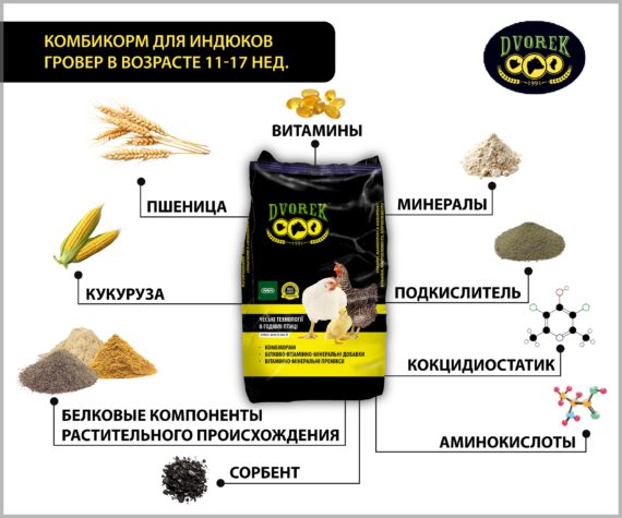 Комбикорм Dvorek гровер для индюков 11-17 нед. – 10 кг