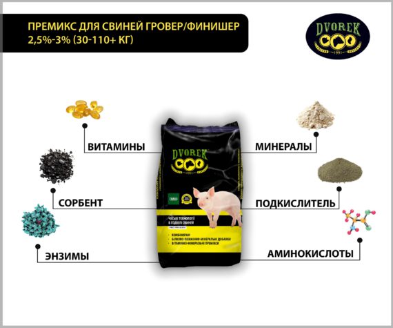 Премикс для свиней Dvorek гровер/финишер 2,5-3% – 25 кг