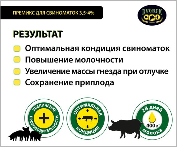 Премикс для свиноматок Dvorek 3,5/4% – 25 кг