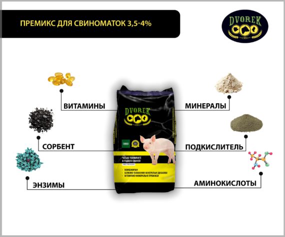 Премикс для свиноматок Dvorek 3,5/4% – 25 кг